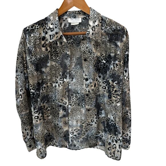 Vintage 80s TONI MARIE Blouse Size 6 Retro Animal Print Gold Thread Glam - Picture 7 of 11
